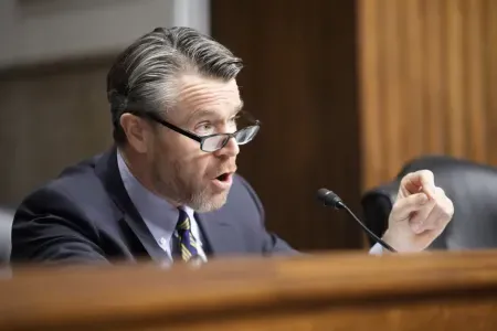 Sen. Todd Young, R-Ind., asks questions during a confirmation hearing at the Capitol in Washington on Jan. 29, 2025. (AP Photo/Ben Curtis, File)
