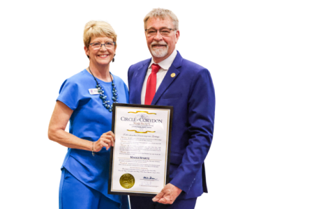 Representative Jim Pressel Presents Maggi Spartz with Circle of Corydon Award